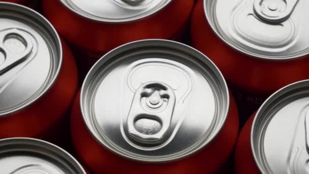 Top view of red can of soda or beer rotate background — Stock Video