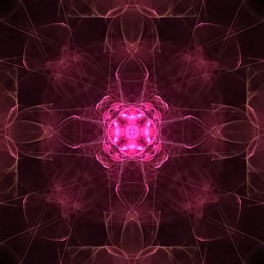 Gelecekteki fraktal efektlerle soyut renk arkaplanı. Bir simetri kare illüstrasyonunda ipeksi çizgiler ve şeritler.