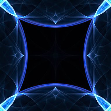 Gelecekteki fraktal efektlerle soyut renk arkaplanı. Bir simetri kare illüstrasyonunda ipeksi çizgiler ve şeritler.