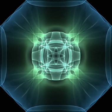 Gelecekteki fraktal efektlerle soyut renk arkaplanı. Bir simetri kare illüstrasyonunda ipeksi çizgiler ve şeritler.