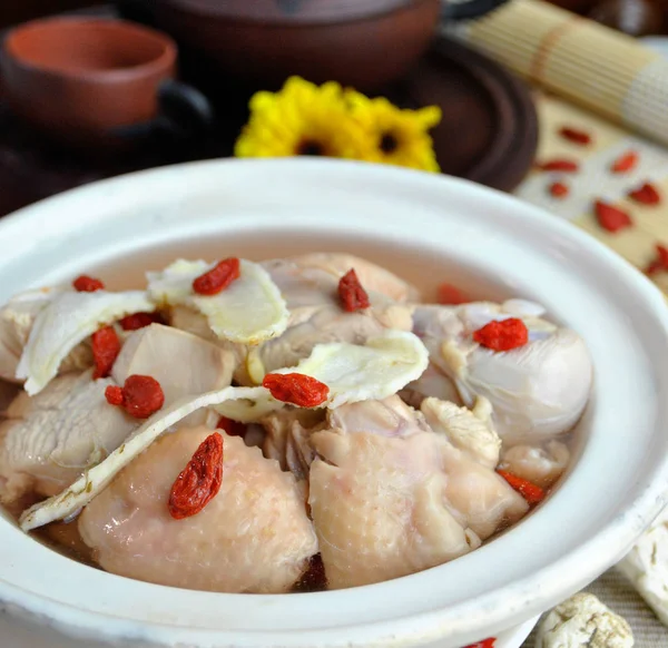 Куриный Травяной Суп Горшке Китайский Стиль Питания — стоковое фото
