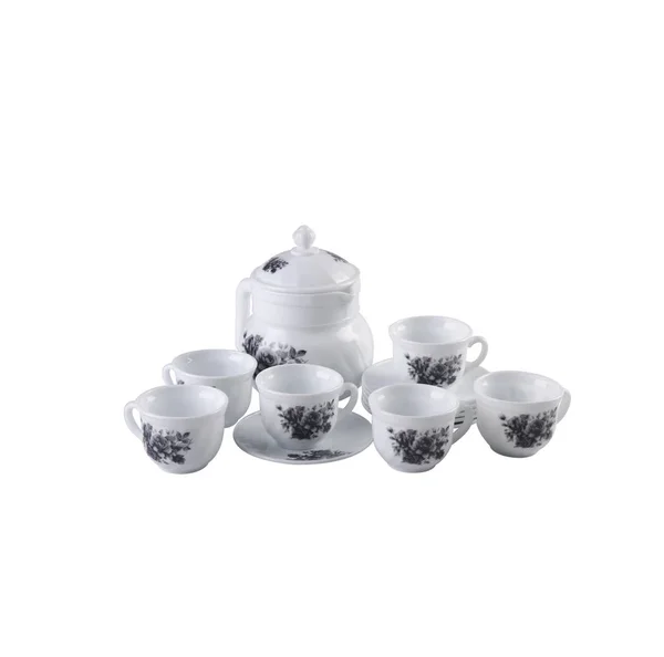 Set Théière Théière Porcelaine Tasse Sur Fond Blanc — Photo