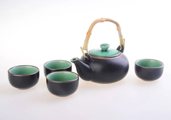 Chinese Tea Set Cups Tea Pot Background — Stock Photo, Image