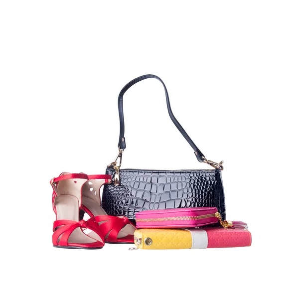 Bag or women shoes and handbag on background. — Stock Photo, Image