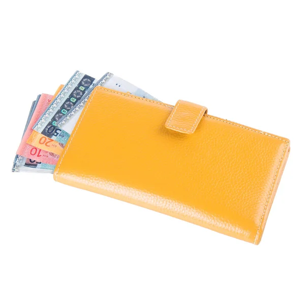 Wallet or purse with dollars and credit cards on background. — Stock Photo, Image