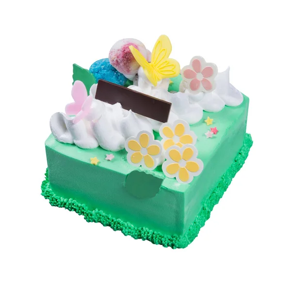 Taart of cake van de verjaardag van het ijs op een achtergrond. — Stockfoto
