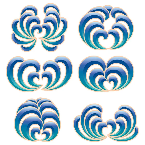 Set Six Decorative Floral Curls Vector Illustration — Stock Vector