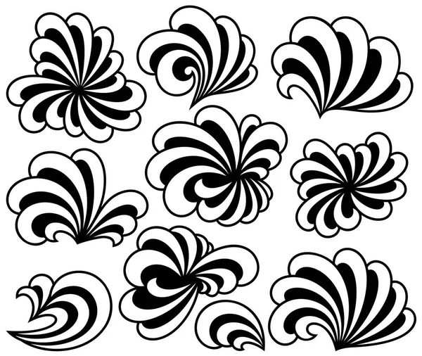Set Decorative Floral Curls Vector Illustration — Stock Vector