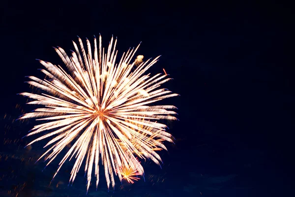 Július 4. Tűzijáték. Tűzijáték kijelző sötét ég háttér — Stock Fotó