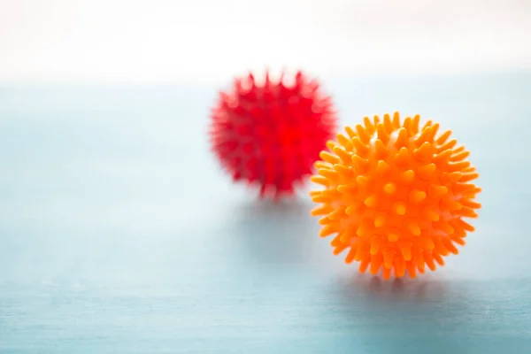 Abstract Virus Strain Orange Red Model Coronavirus Disease Covid Blue — Fotografia de Stock