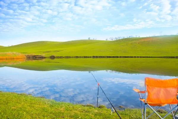 Fishing Moning Lake Sunrise — Stock Photo, Image