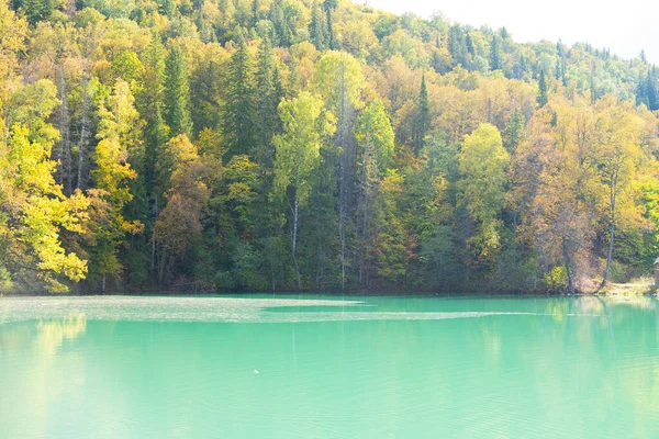 Kék hegyi tó ősszel. Gyönyörű őszi reggel. — Stock Fotó