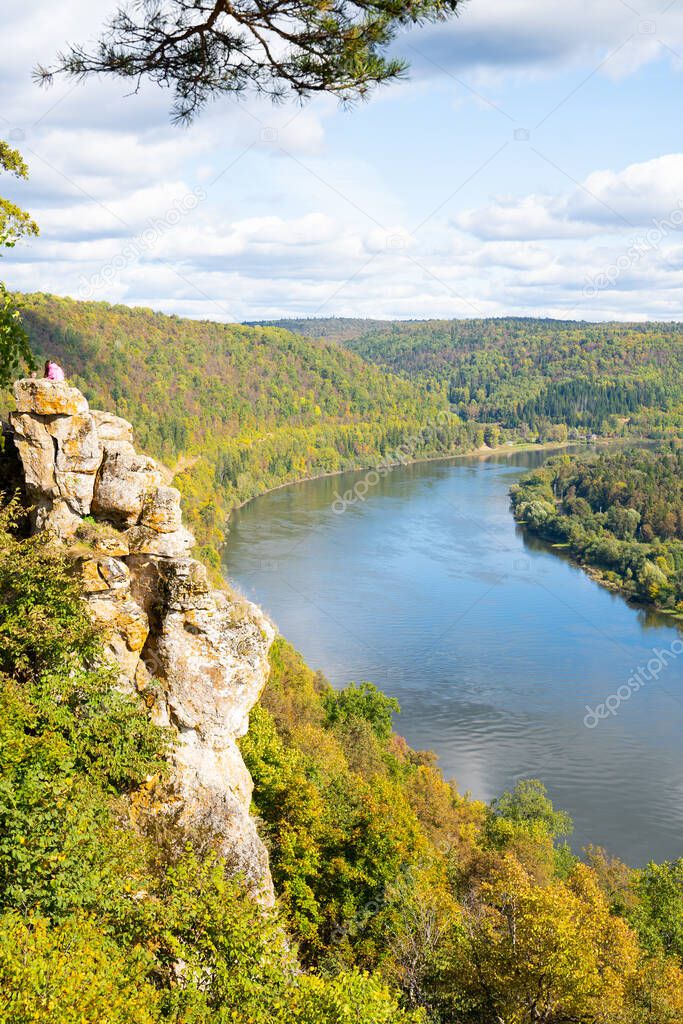 River in the mountains in autumn on a sunny warm day.