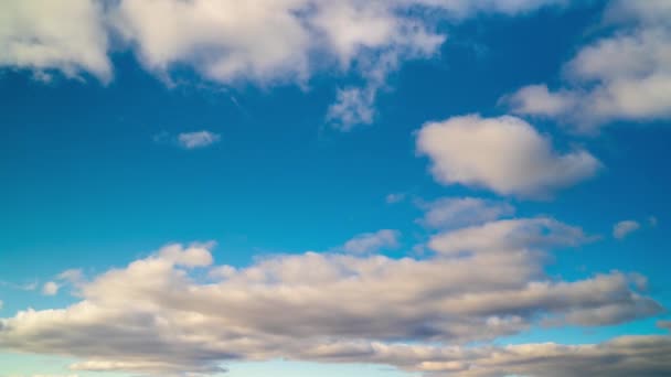 Timelapse blauwe lucht met zwevende of vliegende witte wolken — Stockvideo