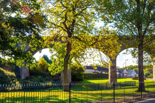 Altes Viadukt Mit Bäumen Herbst Lufttrocknung Schottland Großbritannien — Stockfoto