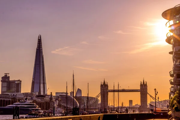 Panorama Londynu Zachód Słońca Odłamków Tower Bridge Londyn Wielka Brytania — Zdjęcie stockowe