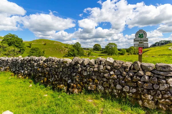 Старий Кам Яна Стіна Шляху Malham Cove Йоркширський Землі Національний — стокове фото