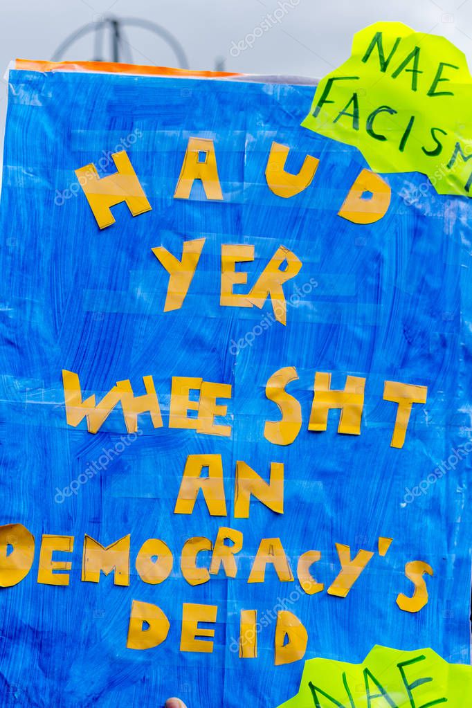 Glasgow, Scotland, August, 31, 2019. 'Stop the coup': Protests in Glasgow, George Square.