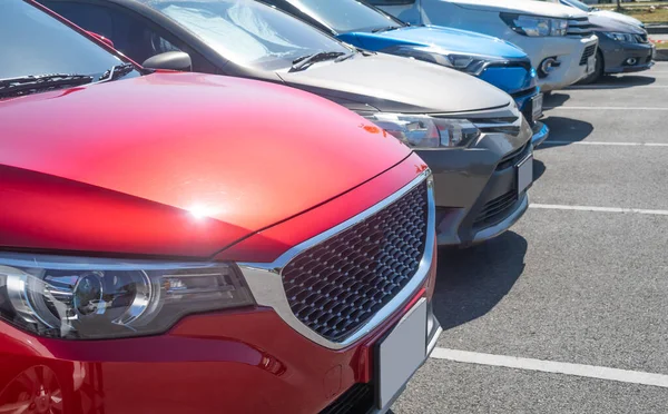 Car Parking Asphalt Parking Lot Row Front Cars Close Automobile — Stock Photo, Image