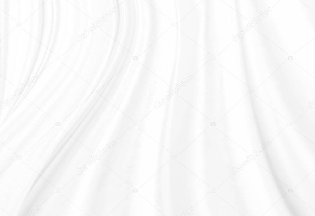 White abstract background of white fabric texture with elegant soft wave curved pattern on silk satin cloth textile material sheet surface for wallpaper backdrop decoration and any desig