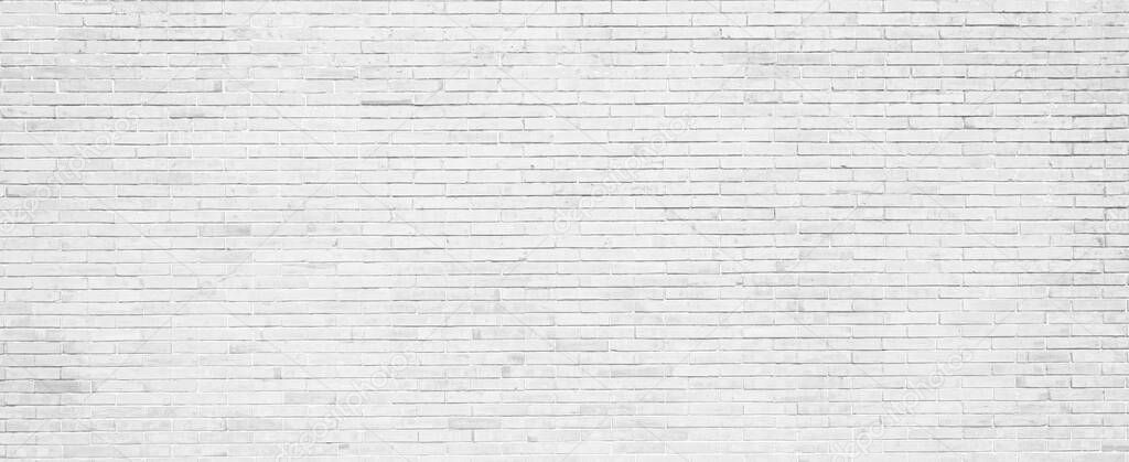 White brick wall texture for background wallpaper and graphic web design, wide, horizonta
