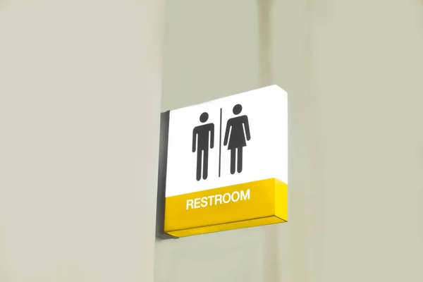 Yellow Toilet Rest Room Sign Gray Wall Man Woman Icon — Stock Photo, Image