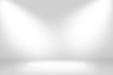 Stüdyo arkaplan gradyan gri duvar boş oda şablonunda spot ışıklarının parlak parlak ışığıyla iç arkaplan ve ürün dağılımı için kullanılabilir