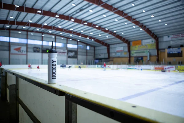 Drink White Bottle Board Ice Hockey Rink — Stock Photo, Image