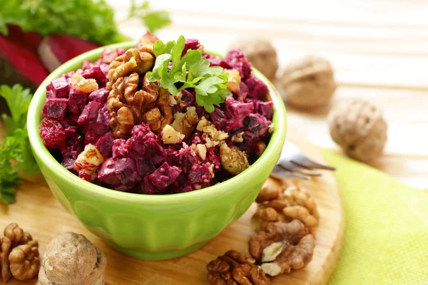 Red Beet Salad Walnuts Healthy Food — Stock Photo, Image