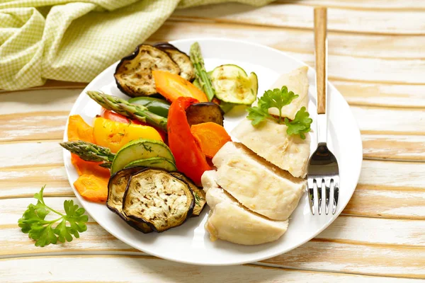 Healthy Food Chicken Fillet Steamed Vegetables — Stock Photo, Image