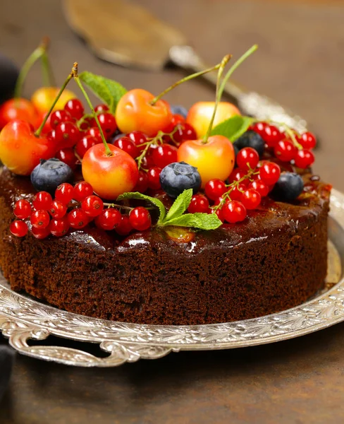 chocolate pie cake with berries dessert