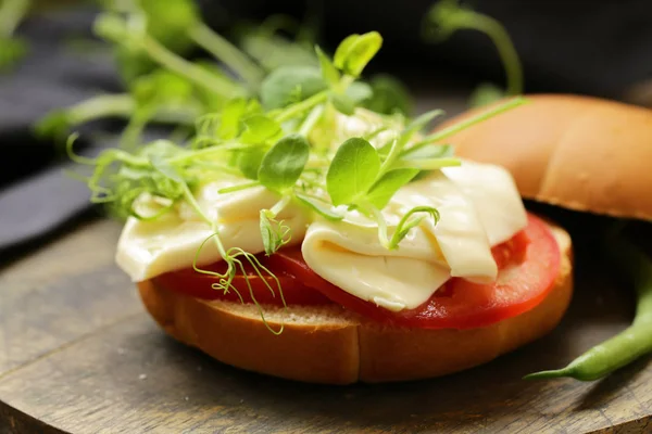 Sandwich Cheese Tomatoes Greens Healthy Food — Stock Photo, Image
