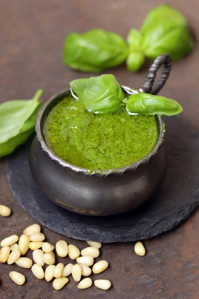 Italian Pesto Sauce Basil Pine Nuts Garlic — Stock Photo, Image