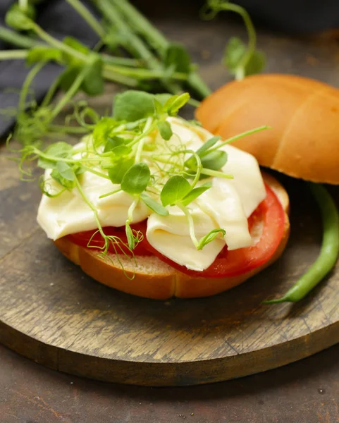 Sandwich Cheese Tomatoes Greens Healthy Food — Stock Photo, Image