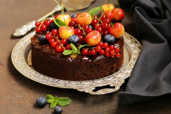Torta Cioccolato Torta Con Bacche Dessert — Foto Stock