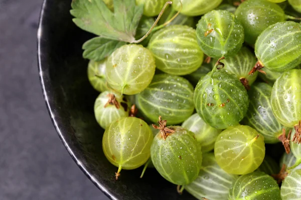 Fresh Organic Gooseberry Berries Black Background — Stock Photo, Image