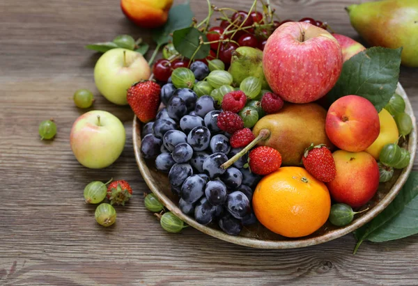 Different Berries Fruits Wooden Table — Stock Photo, Image