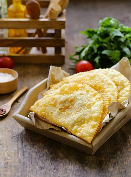 Fried Pies Meat Chebureks Oriental Cuisine — Stock Photo, Image