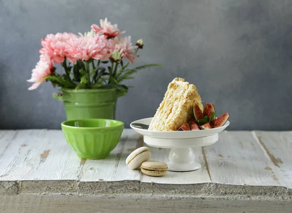 Pastel Napoleón Con Crema Mantequilla Decoración Otoño —  Fotos de Stock