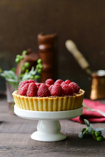 Torta Crostata Fatta Casa Con Lamponi Freschi — Foto Stock