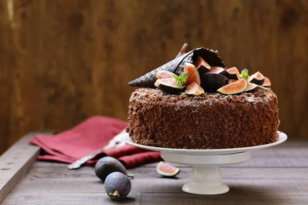 Torta Cioccolato Con Fichi Freschi Una Delizia — Foto Stock