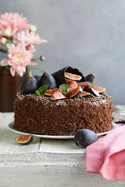 Torta Cioccolato Con Fichi Freschi Una Delizia — Foto Stock