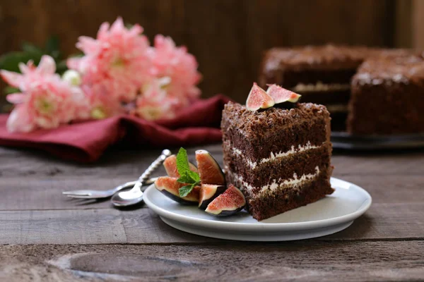 Torta Cioccolato Con Fichi Freschi Una Delizia — Foto Stock