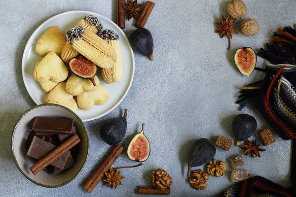 Fond Automne Avec Chocolat Épices Biscuits — Photo