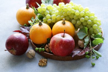 Sonbahar natürmort meyveleri ve kabaklar