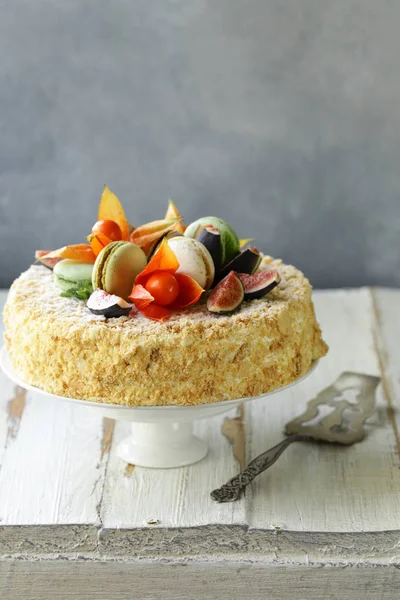 Bolo Napoleão Com Creme Manteiga Decoração Outono — Fotografia de Stock