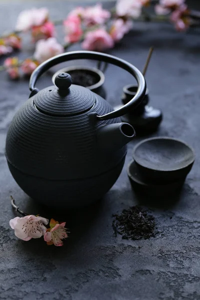 東洋の伝統的な茶道用の鋳鉄製ポット — ストック写真