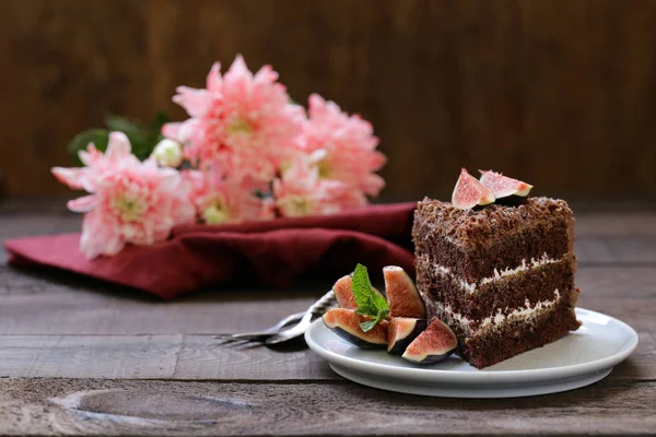 Torta Cioccolato Con Fichi Freschi Una Delizia — Foto Stock