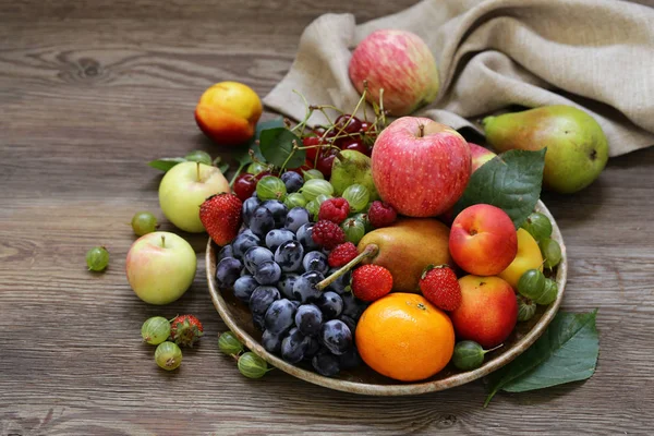 Different Berries Fruits Wooden Table — Stock Photo, Image