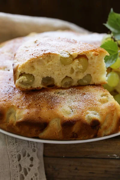 Zelfgemaakte Taart Taart Biscuit Met Witte Druiven — Stockfoto